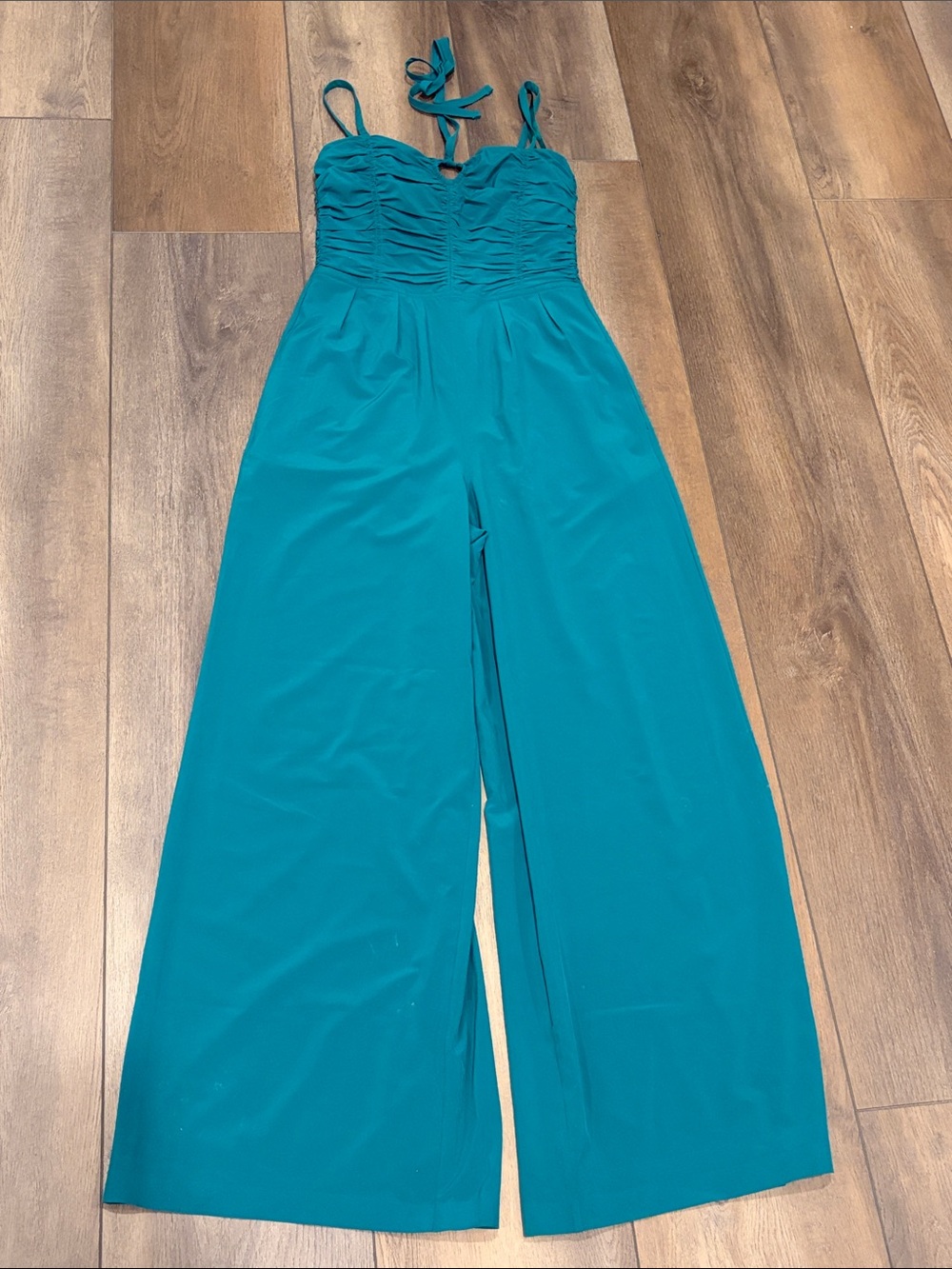 Athleta Teal Ruched Bodice Wide-Leg Jumpsuit - Picture 2 of 5